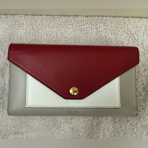 Celine Tricolor Red/White/Grey Envelope Trifold
Leather Wallet